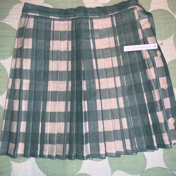 Lisa Says Gah green/white pleated wool skirt - Picture 4 of 4